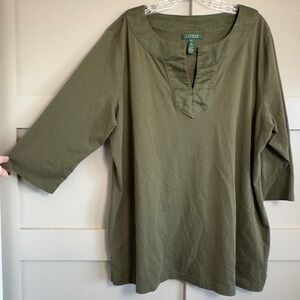 Lauren Ralph Lauren Olive Green V-Neck 3/4 Sleeve Tunic Top Women’s Plus Size 3X